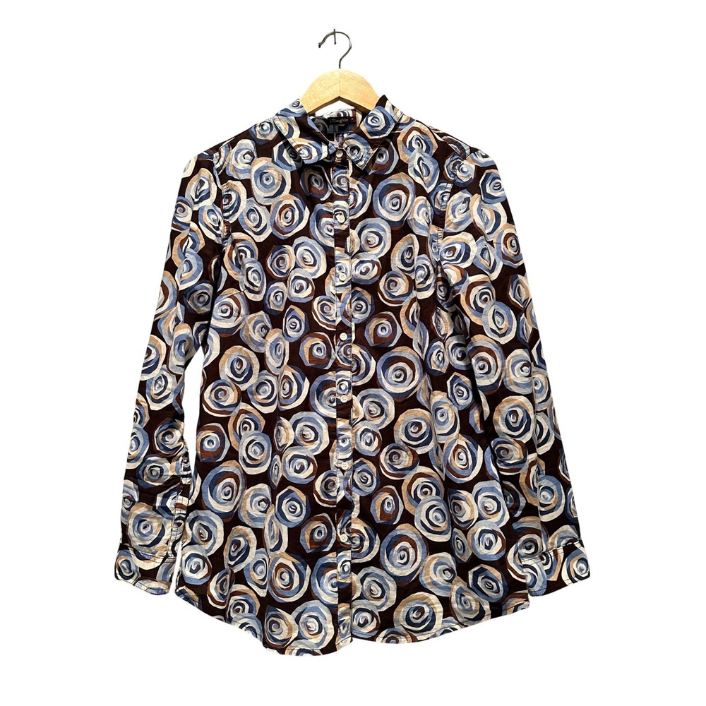 J. McLaughlin Printed Button Down Shirt Retro Swirl Cotton Blouse Size M‎